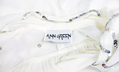 1970s Silver Sequin Draped White Jersey Jacket
