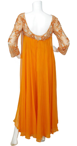 1960s Beaded Orange Silk Chiffon Gown
