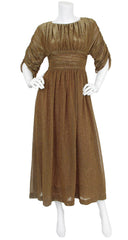 1970s Bronze Lurex Metallic Ruched Evening Dress