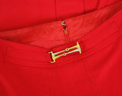 1970s Red Pleated Horsebit Skirt