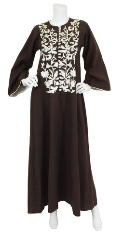 1970s Brown Embroidered Cotton Caftan