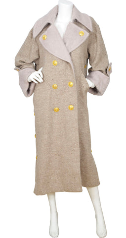 1990s Beige Wool & Mohair Double Breasted Coat