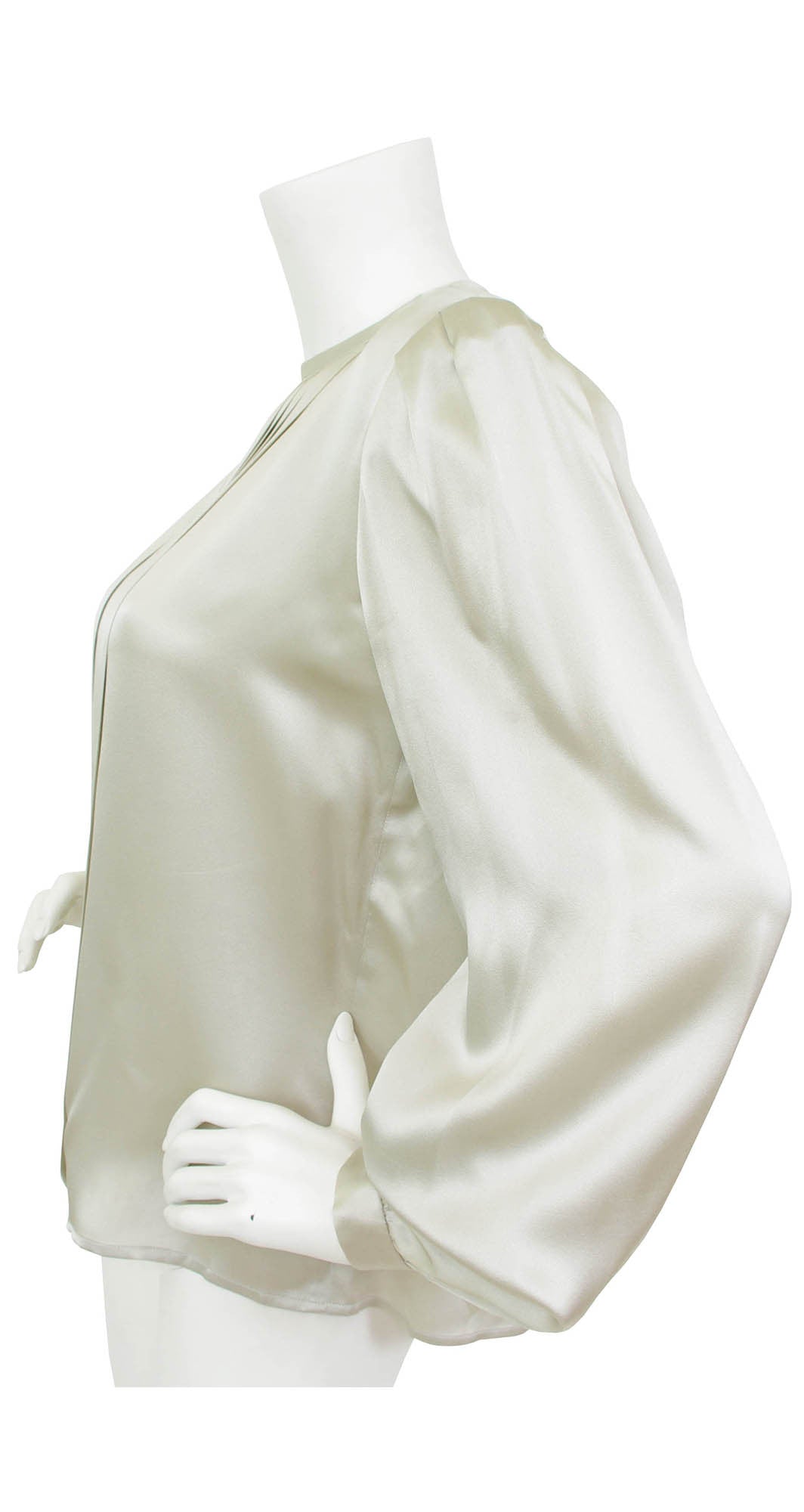 1980s Light Grey Silk Pleated Blouse