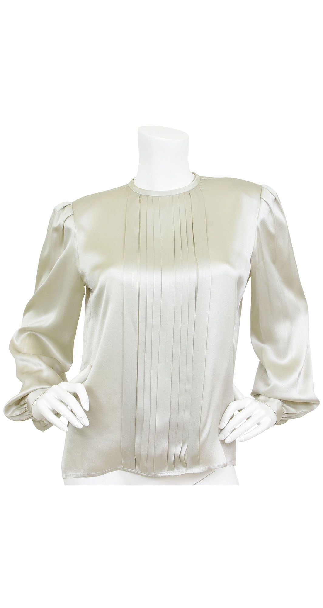 1980s Light Grey Silk Pleated Blouse
