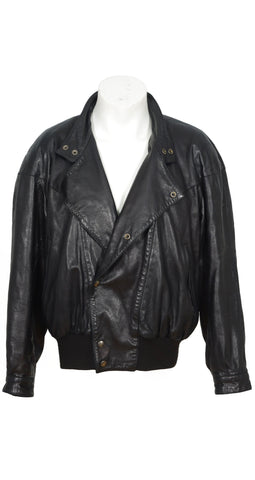 1980s Men's Ideal Cuir Black Leather Jacket