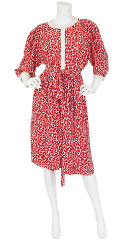 1970s Red & White Silk Two Piece Ensemble