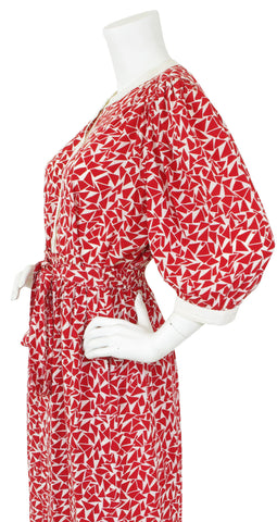 1970s Red & White Silk Two Piece Ensemble