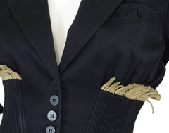 c. 1988 Twine Fringe Black Cotton Corset Jacket
