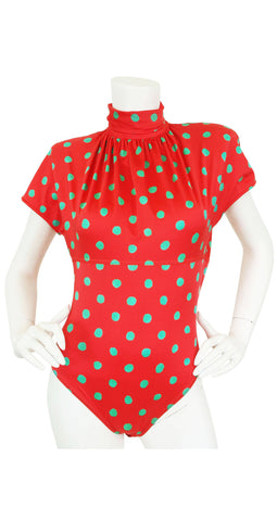 1991 Documented Orange and Green Polka-Dot Bodysuit