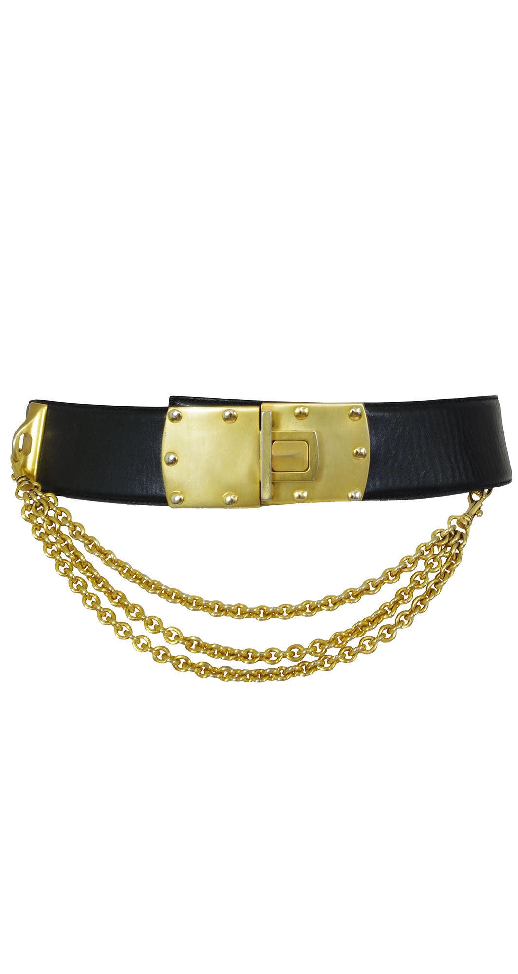 Fame Belts Black Leather Belt Gold Tone Hardware Made in Spain Size la -  beyond exchange