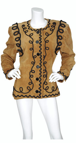 1980s Tan Suede w/ Black Cording Jacket