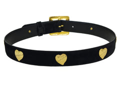 1980s Hammered Gold Signature Heart Black Suede Belt