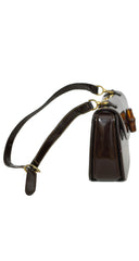 1970s Iconic Bamboo Clasp Brown Patent Leather Shoulder Bag