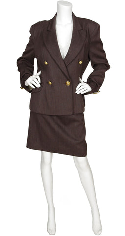 1990s Cheap and Chic Brown Wool Skirt Suit