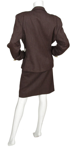 1990s Cheap and Chic Brown Wool Skirt Suit