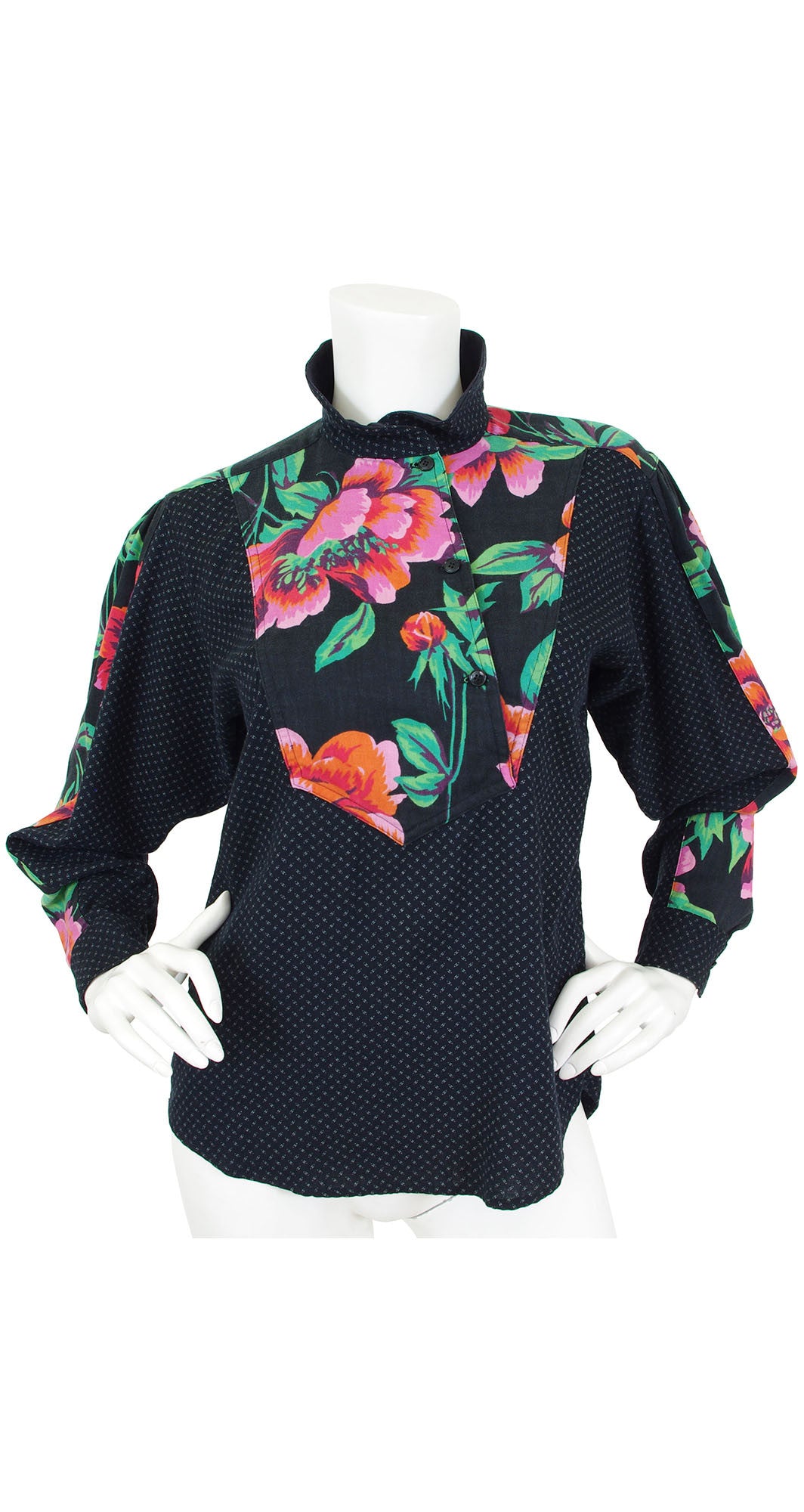 1980s Floral Accent Wool Blouse