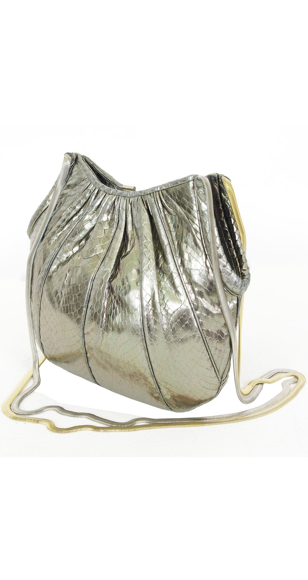1980s Silver Metallic Snakeskin Evening Bag