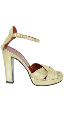1970s Gold Metallic Ankle Strap Platform Shoes