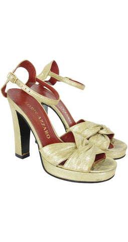 1970s Gold Metallic Ankle Strap Platform Shoes