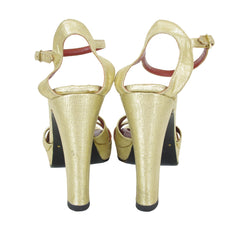 1970s Gold Metallic Ankle Strap Platform Shoes