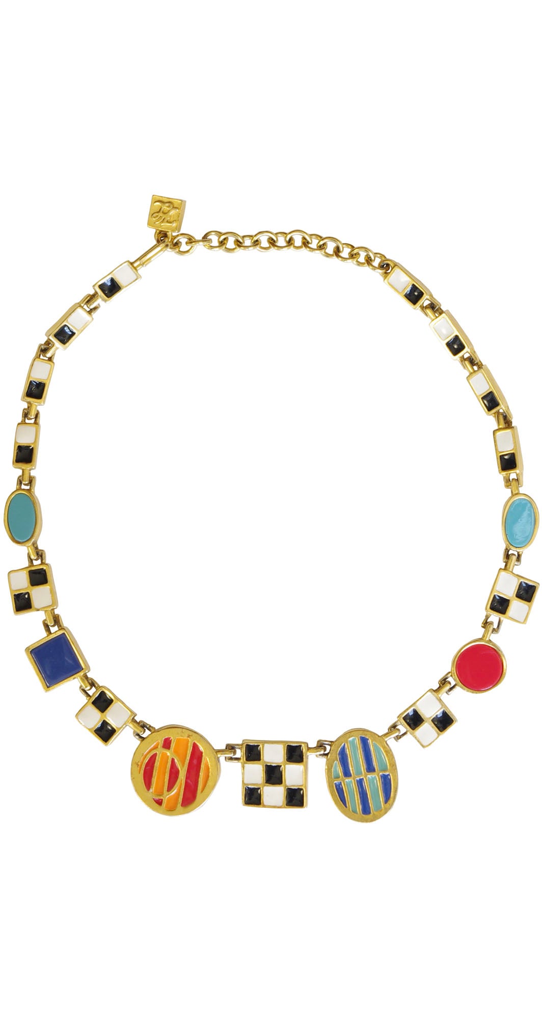 1980s Modernist Enamel Gold Plated Signed Necklace