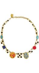 1980s Modernist Enamel Gold Plated Signed Necklace