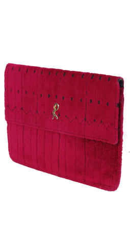 1970s Fuchsia Cut Velvet Clutch Bag