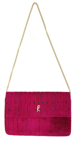 1970s Fuchsia Cut Velvet Clutch Bag
