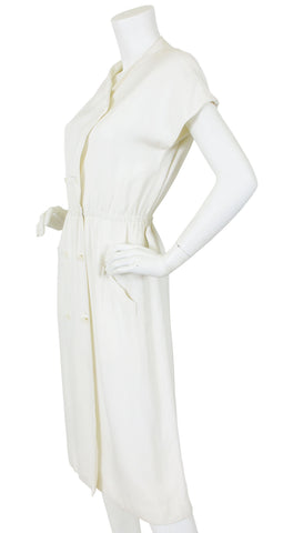 1970s Chic Cream Linen Day Midi Dress
