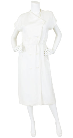 1970s Chic Cream Linen Day Midi Dress