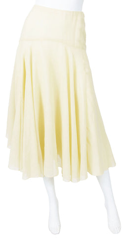 1970s Flowy Cream Gauze High Waisted Midi Skirt
