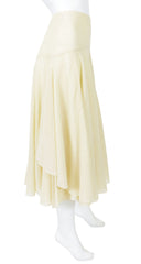 1970s Flowy Cream Gauze High Waisted Midi Skirt