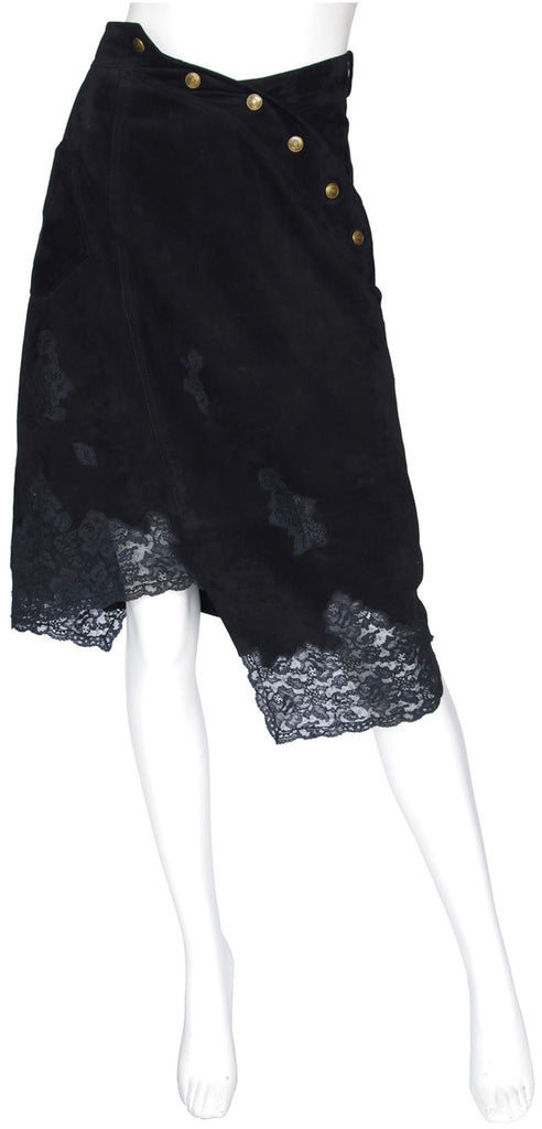 Christian Dior 2000 John Galliano Black Suede Lace Asymmetrical