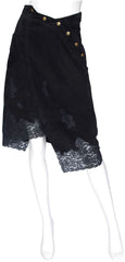 2000 John Galliano Black Suede & Lace Asymmetrical Skirt
