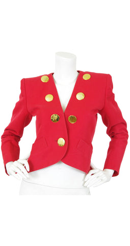 1988 S/S Documented Red Cotton Gold Button Blazer