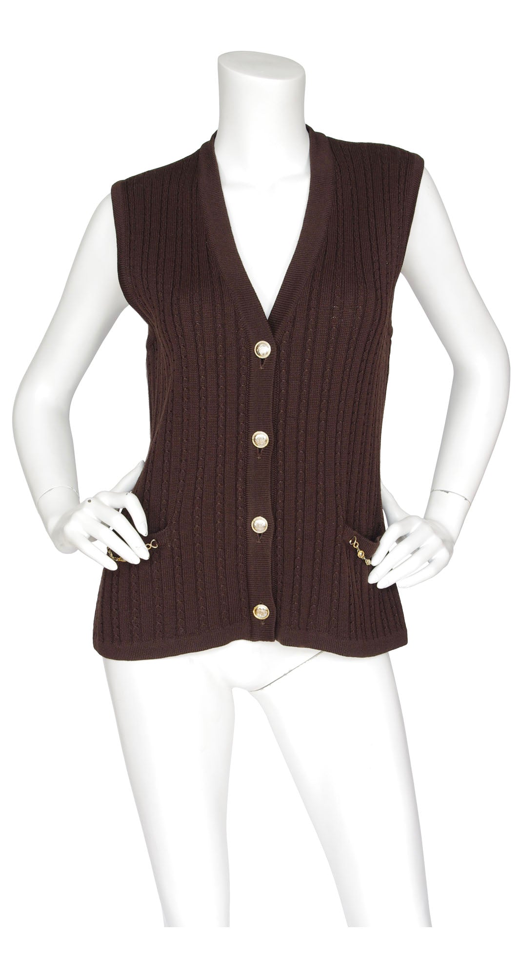 1970s Brown Wool Cable Knit Sweater Vest