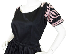 1950s Black Polished Cotton Full Skirt Set