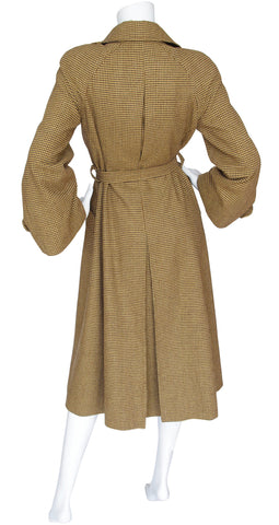 1970s does 1940s Beige Houndstooth Wool Trench Coat