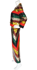 1970s Rainbow Striped Sequin Jacket & Maxi Skirt Set