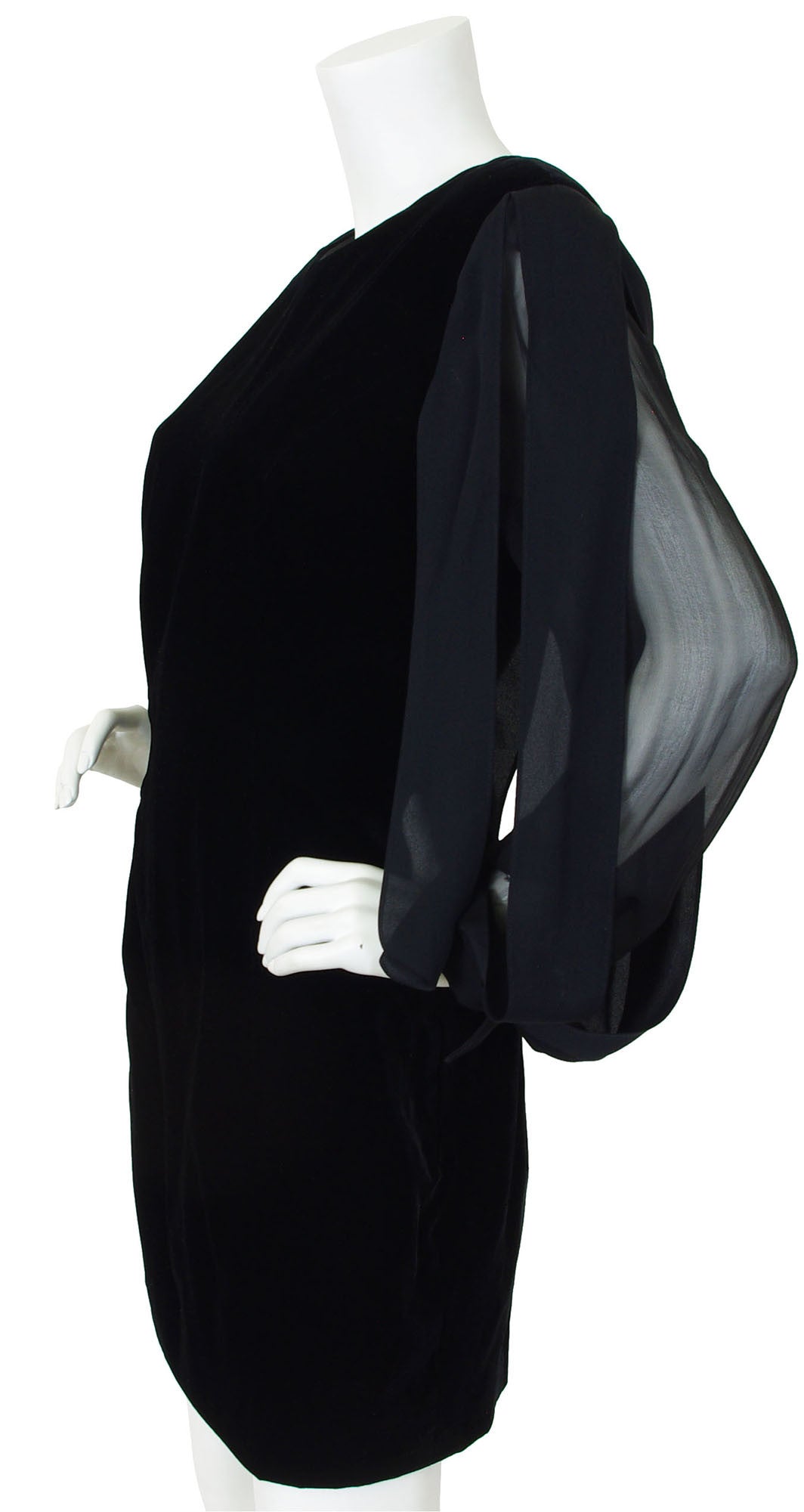 1980s Car Wash Sleeves Black Velvet Cocktail Dress