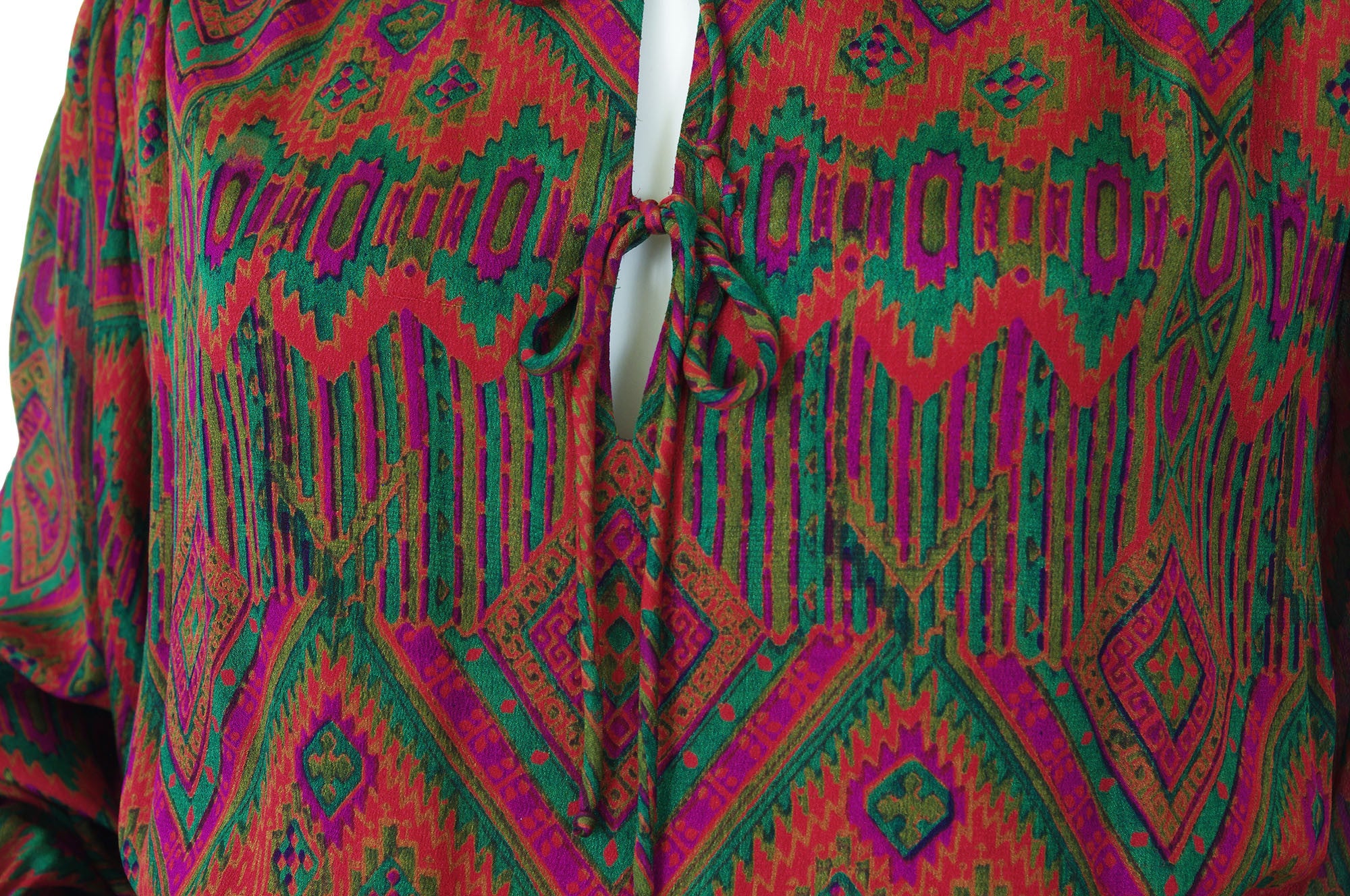Attributed 1970s Silk Chiffon Balloon Sleeve Dress