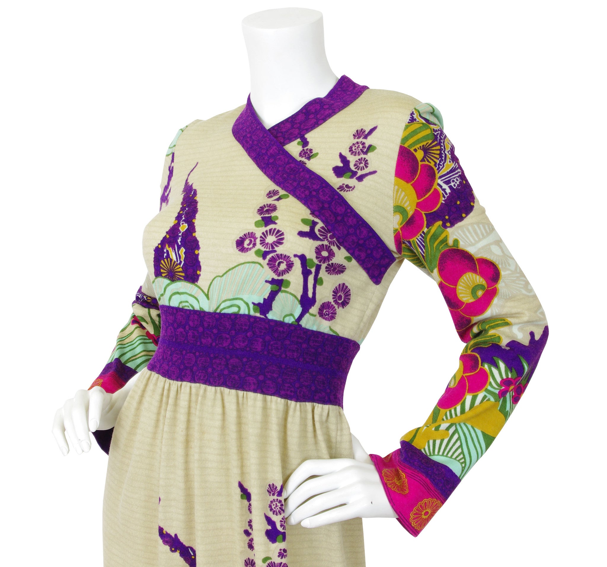 1970s Asian Influenced Wool Maxi Dress