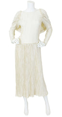 1985 Couture Cream Fortuny Pleat Cape Back Dress