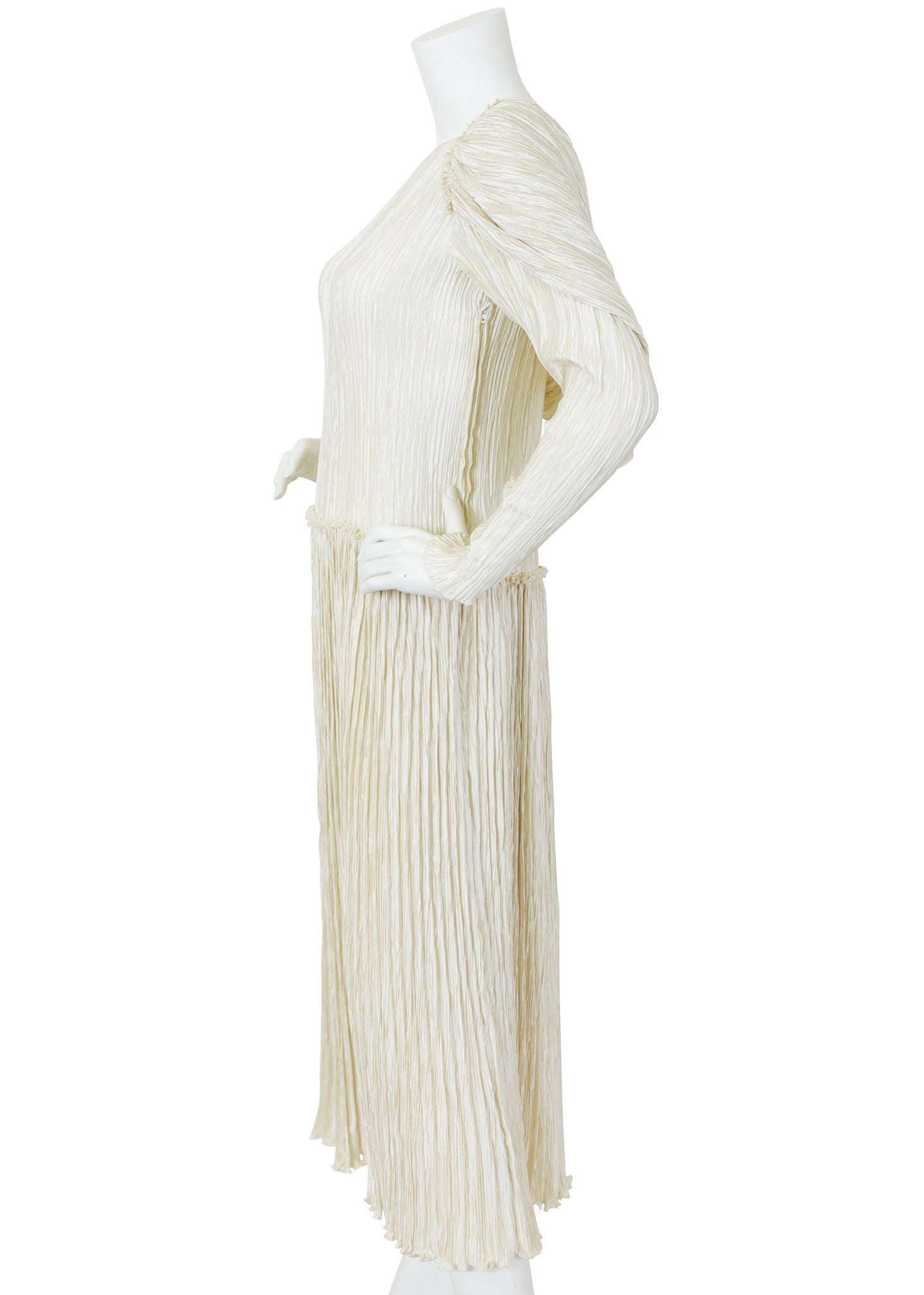 1985 Couture Cream Fortuny Pleat Cape Back Dress