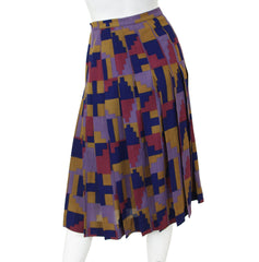 1970s Aztec Inspired Wool Crepe Pleated Skirt