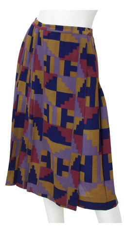 1970s Aztec Inspired Wool Crepe Pleated Skirt