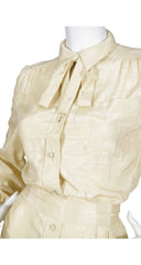 1970s Cream Monogram Print Ascot Shirt Dress