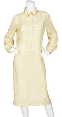 1970s Cream Monogram Print Ascot Shirt Dress
