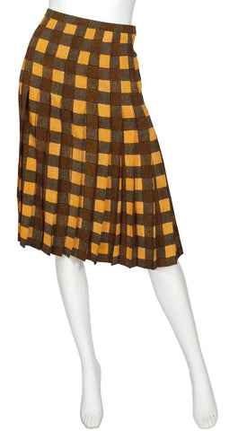 1970s Plaid Silk & Wool Pleated Skirt