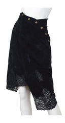 2000 John Galliano Black Suede & Lace Asymmetrical Skirt